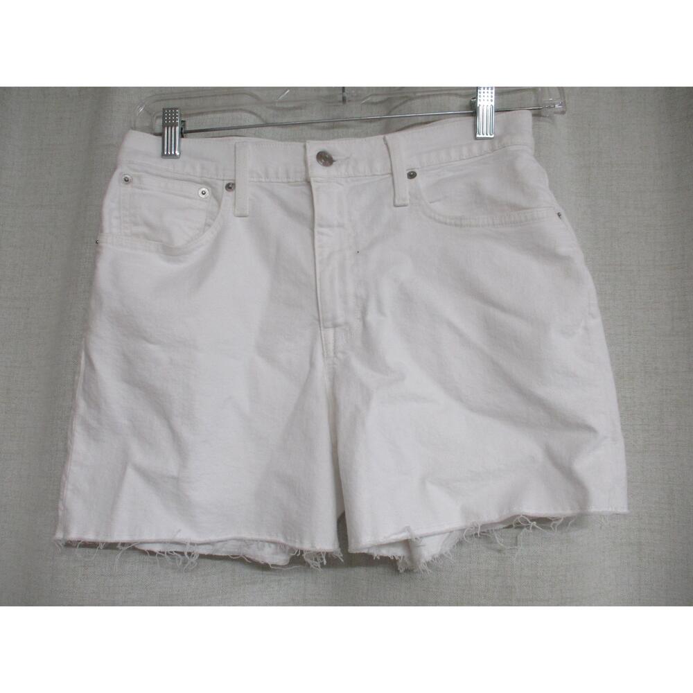 J.CREW White stretch denim high rise Frayed Hem Distressed jean Shorts Sz 28